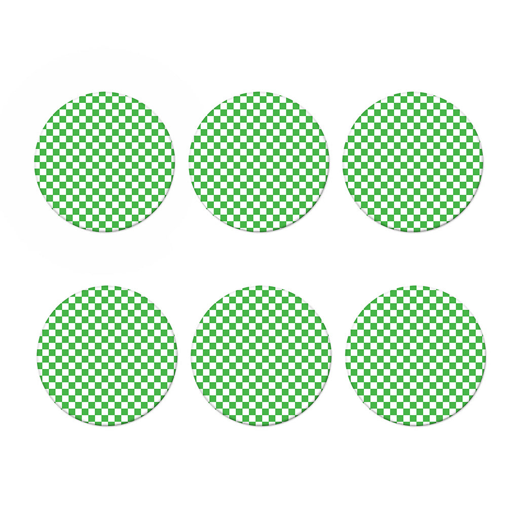 White And Green Checkered Print Coaster Set