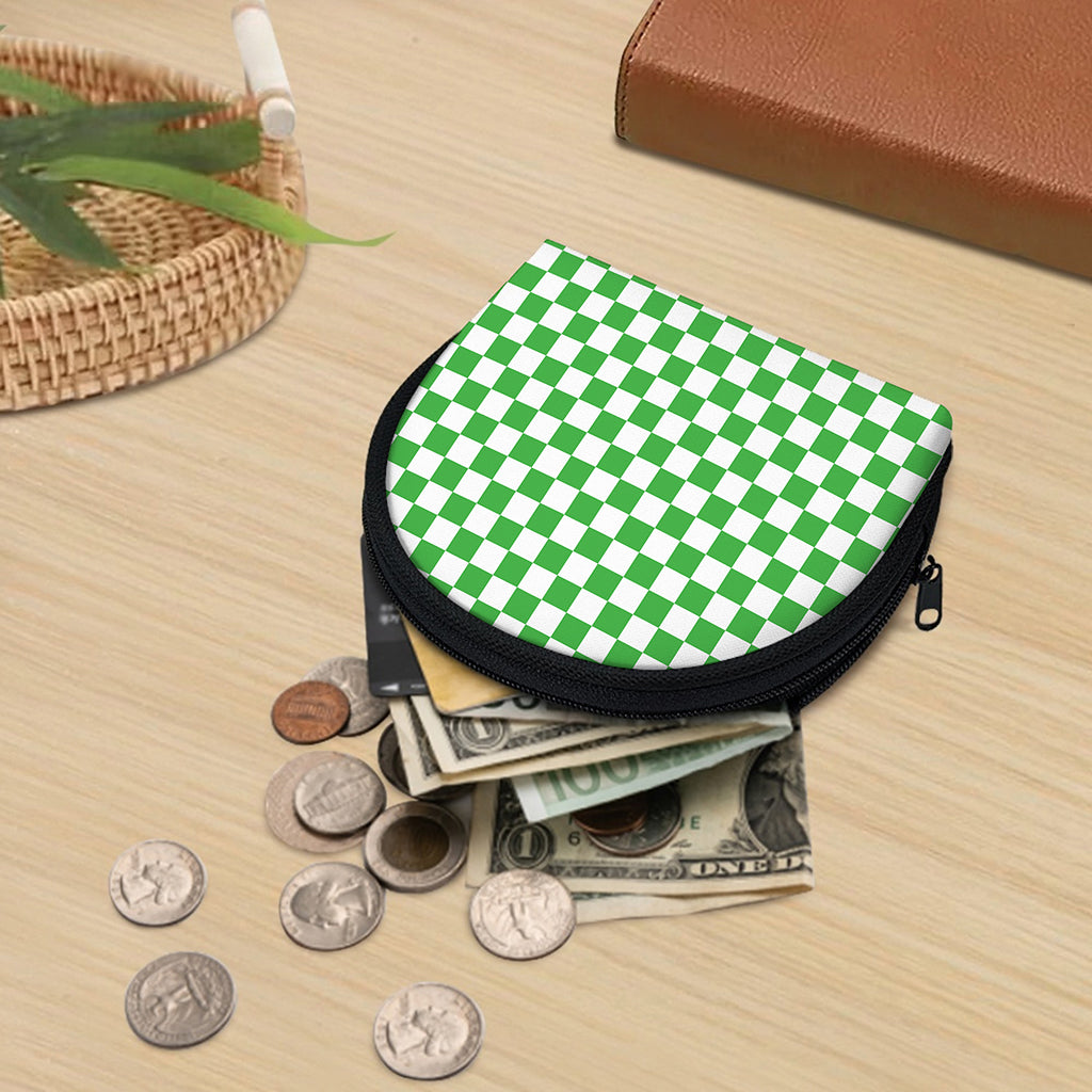 White And Green Checkered Print Coin Purse