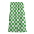 White And Green Checkered Print Cotton Front Slit Maxi Skirt