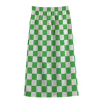 White And Green Checkered Print Cotton Front Slit Maxi Skirt
