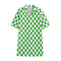 White And Green Checkered Print Cotton Hawaiian Shirt