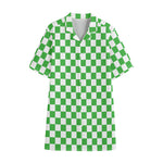 White And Green Checkered Print Cotton Hawaiian Shirt
