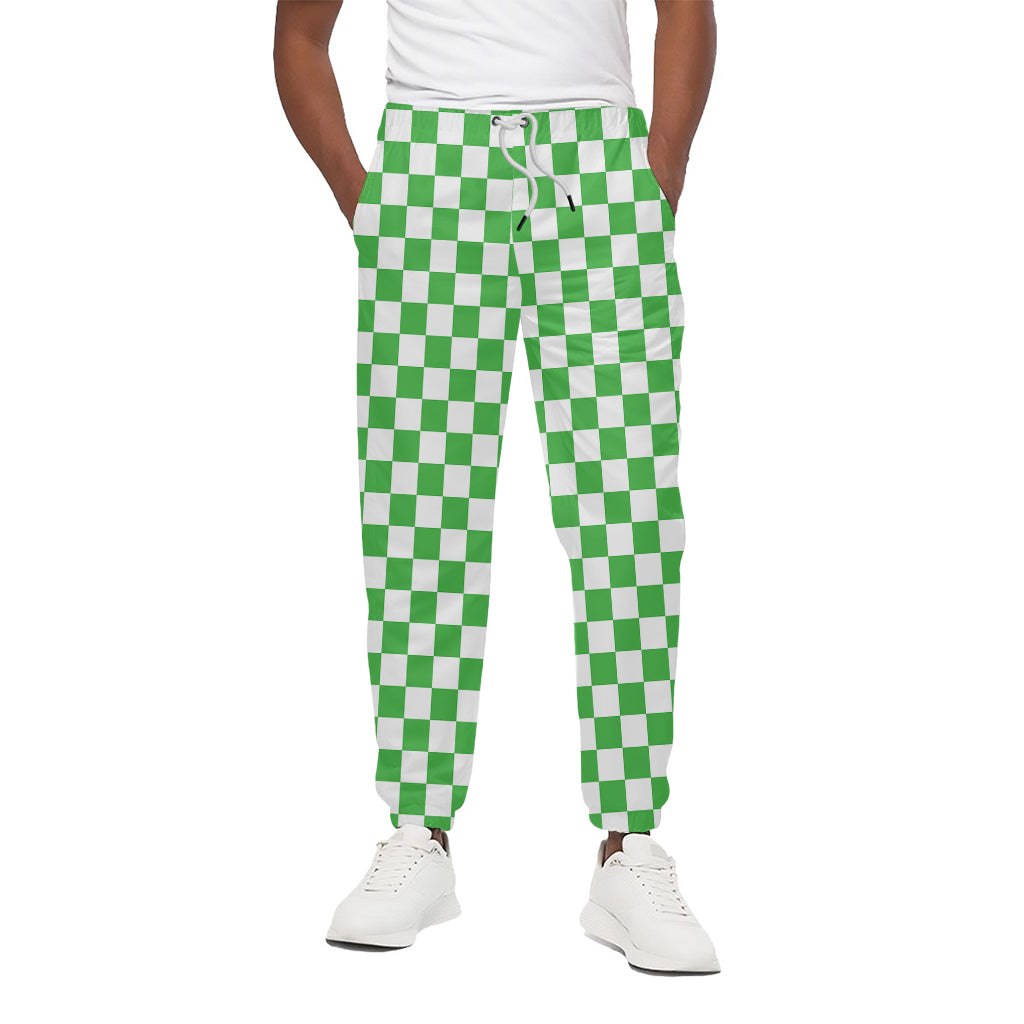 White And Green Checkered Print Cotton Pants