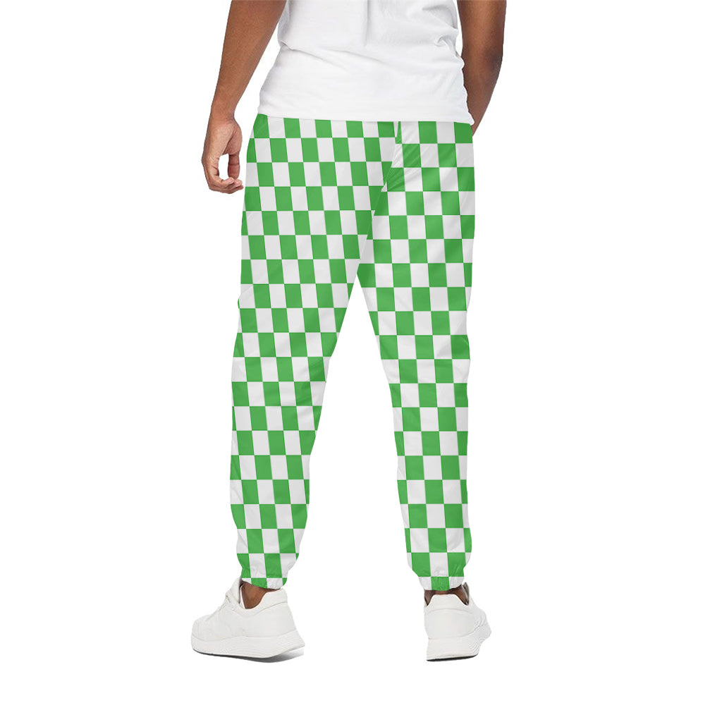 White And Green Checkered Print Cotton Pants