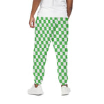 White And Green Checkered Print Cotton Pants