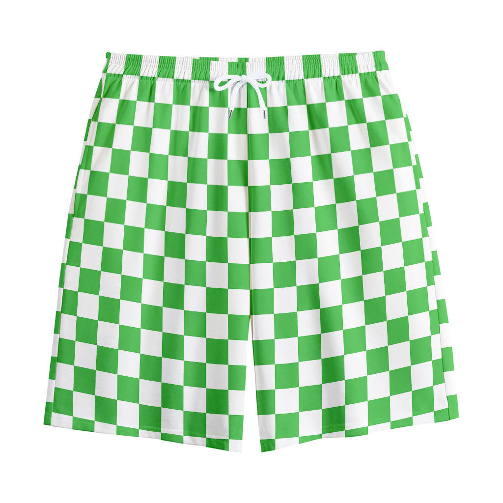 White And Green Checkered Print Cotton Shorts