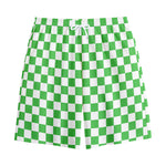 White And Green Checkered Print Cotton Shorts