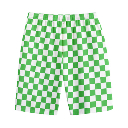 White And Green Checkered Print Cotton Shorts
