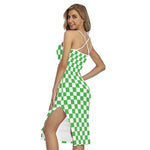 White And Green Checkered Print Cross Back Cami Dress