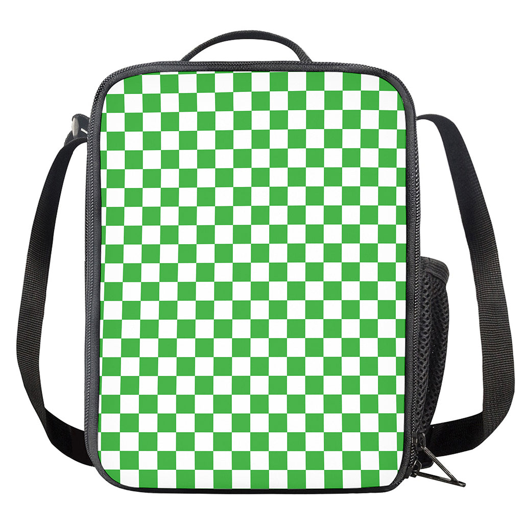 White And Green Checkered Print Crossbody Lunch Bag