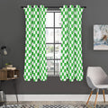White And Green Checkered Print Grommet Curtain Panels