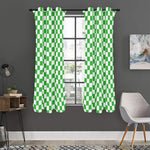 White And Green Checkered Print Curtain