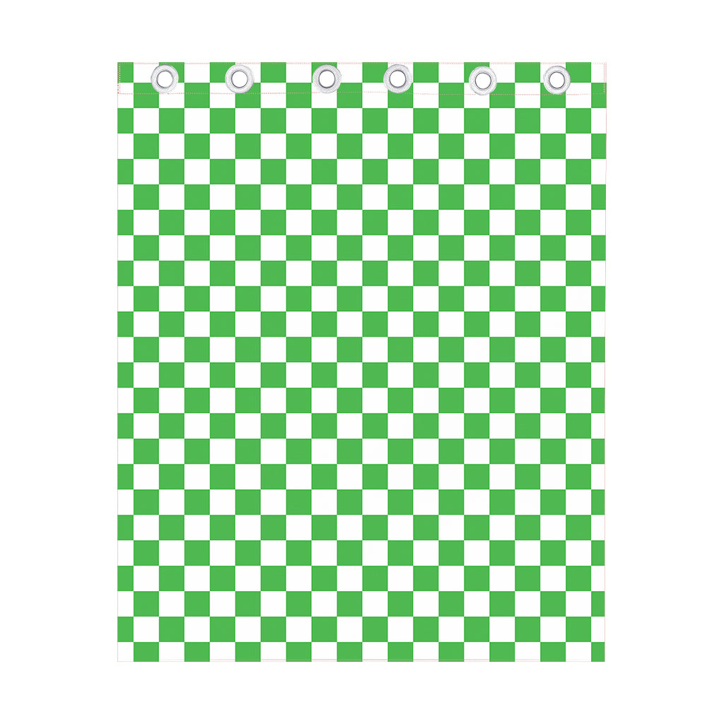White And Green Checkered Print Curtain