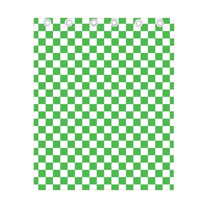 White And Green Checkered Print Curtain