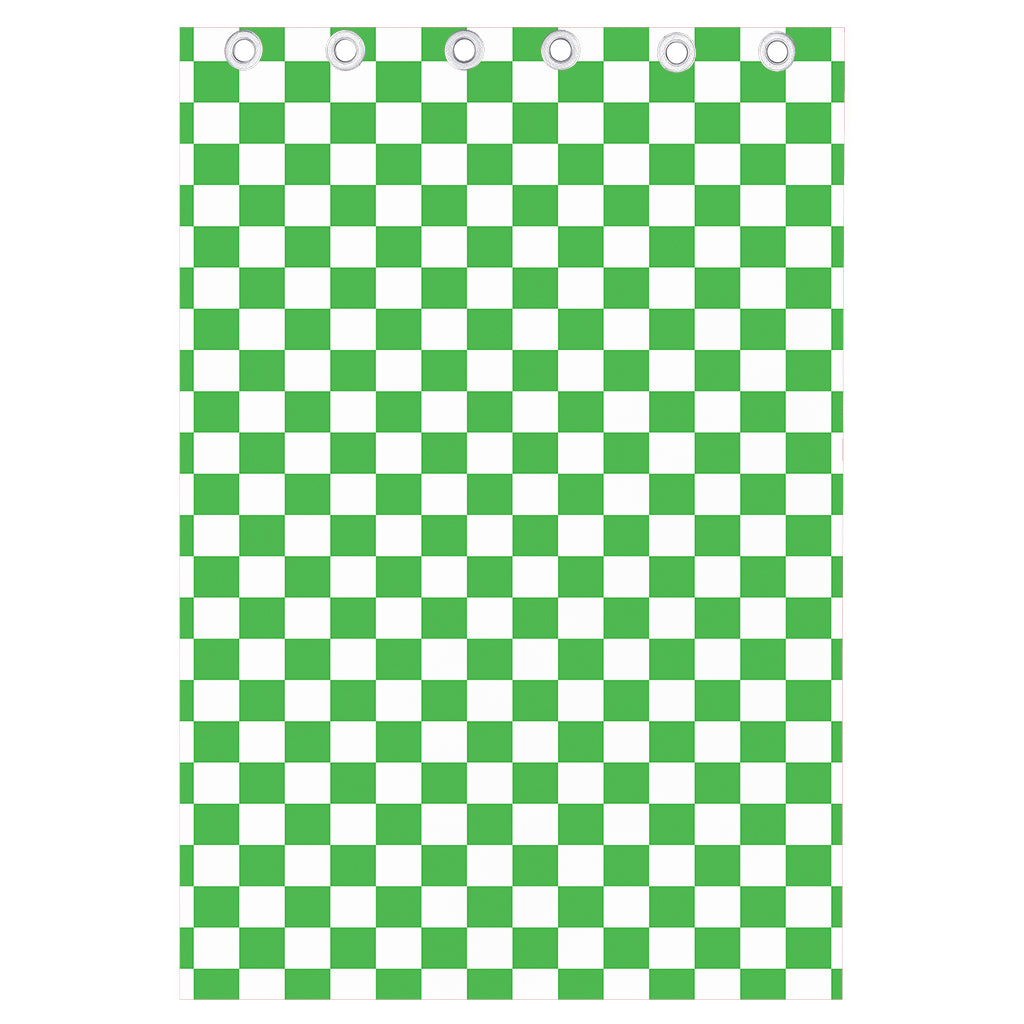 White And Green Checkered Print Curtain