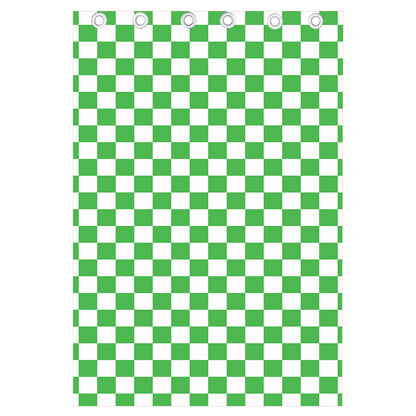 White And Green Checkered Print Curtain