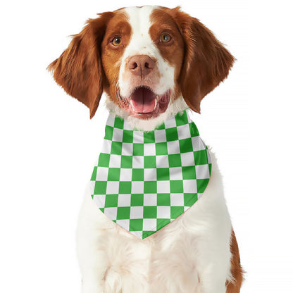 White And Green Checkered Print Dog Bandana
