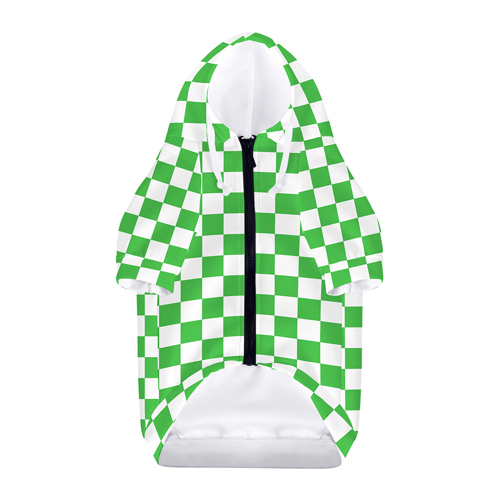 White And Green Checkered Print Dog Zip Up Hoodie