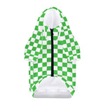 White And Green Checkered Print Dog Zip Up Hoodie