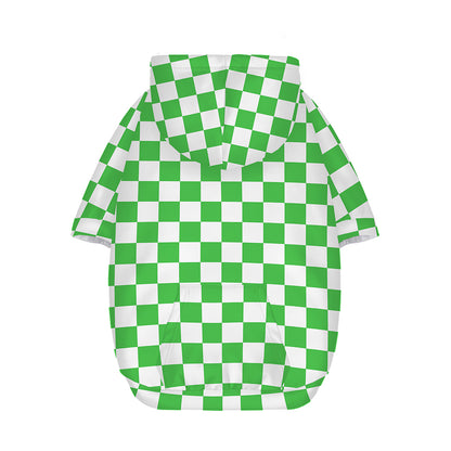 White And Green Checkered Print Dog Zip Up Hoodie