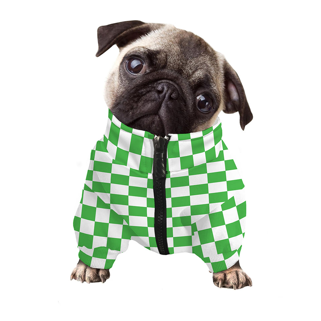 White And Green Checkered Print Dog Zip Up Jacket