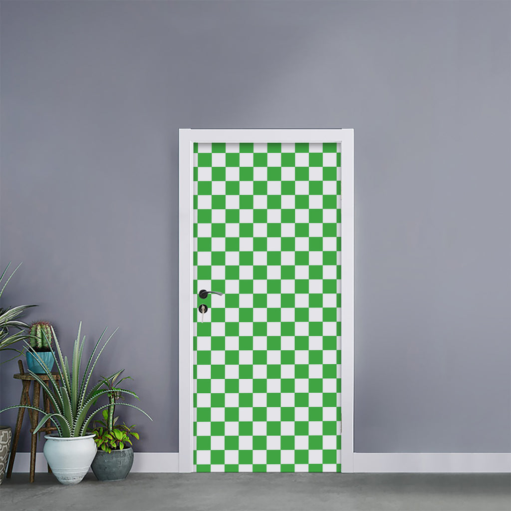 White And Green Checkered Print Door Sticker