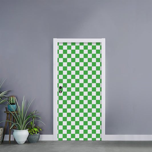 White And Green Checkered Print Door Sticker