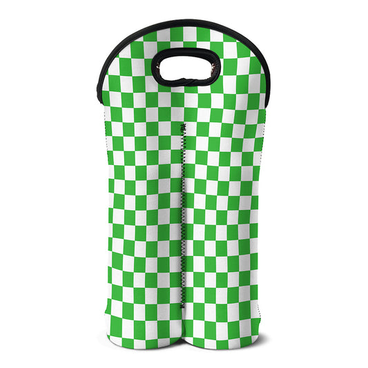 White And Green Checkered Print Double Neoprene Wine Tote