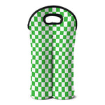 White And Green Checkered Print Double Neoprene Wine Tote