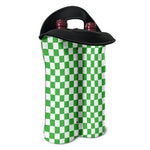 White And Green Checkered Print Double Neoprene Wine Tote