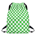 White And Green Checkered Print Drawstring Backpack