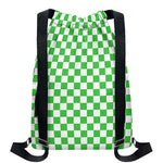 White And Green Checkered Print Drawstring Backpack
