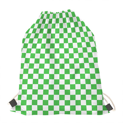 White And Green Checkered Print Drawstring Bag