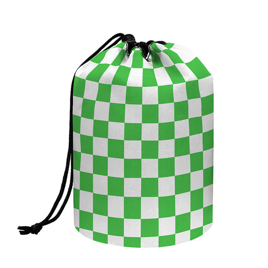 White And Green Checkered Print Drawstring Makeup Bag