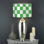 White And Green Checkered Print Drum Lamp Shade