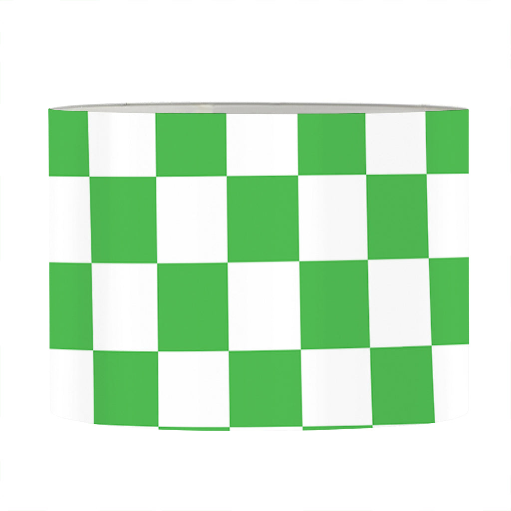 White And Green Checkered Print Drum Lamp Shade