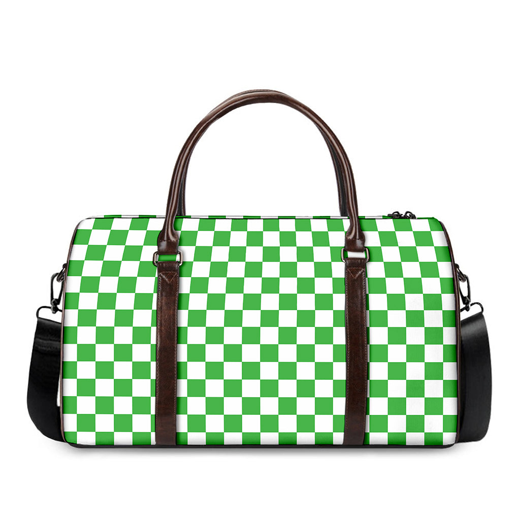 White And Green Checkered Print Duffle Bag