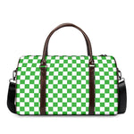 White And Green Checkered Print Duffle Bag