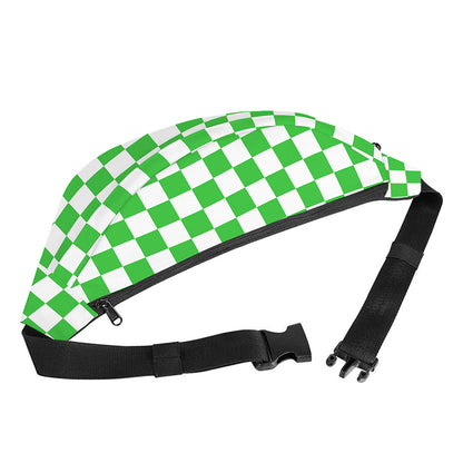 White And Green Checkered Print Fanny Pack