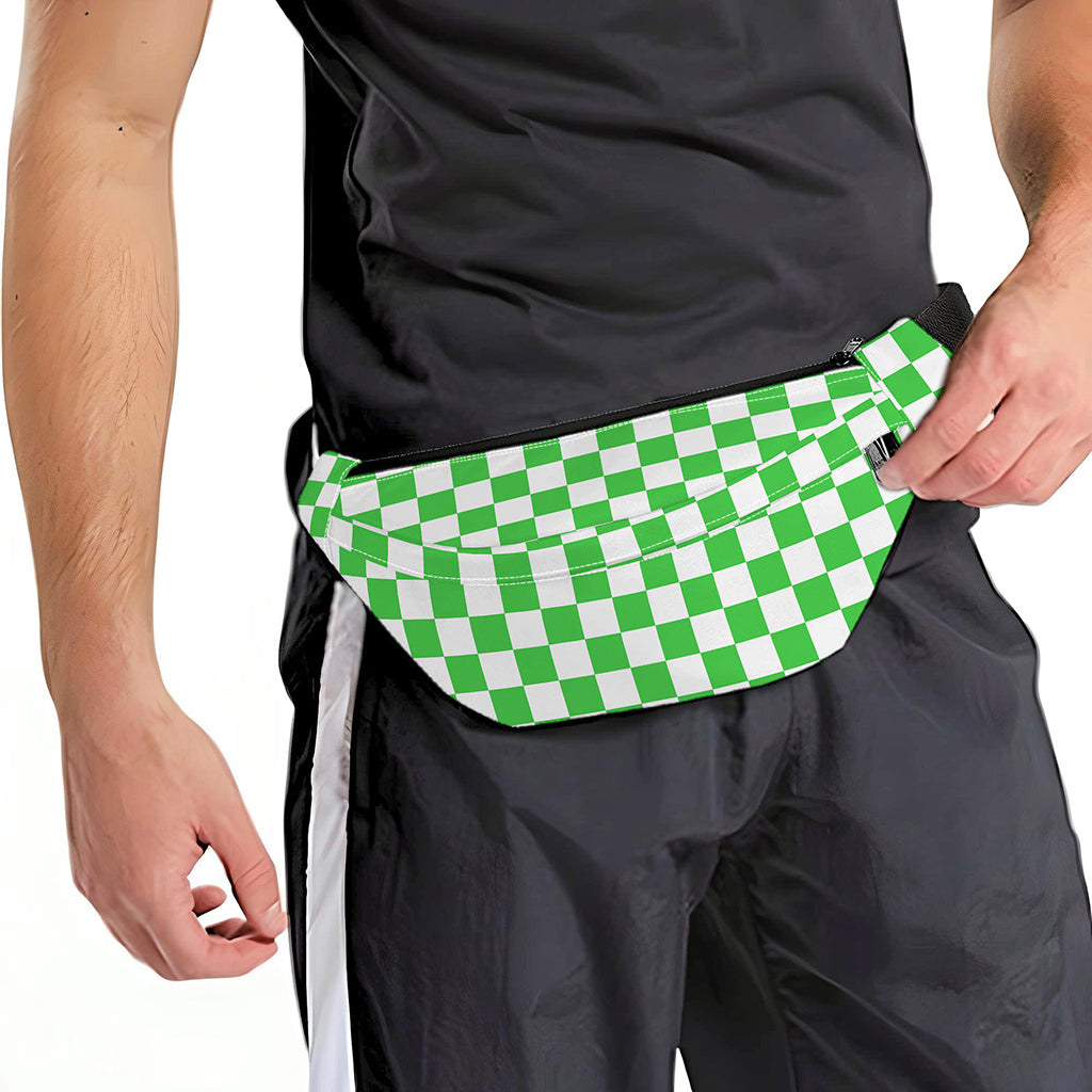 White And Green Checkered Print Fanny Pack