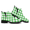 White And Green Checkered Print Flat Ankle Boots