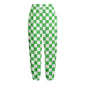 White And Green Checkered Print Fleece Lined Knit Pants