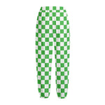 White And Green Checkered Print Fleece Lined Knit Pants