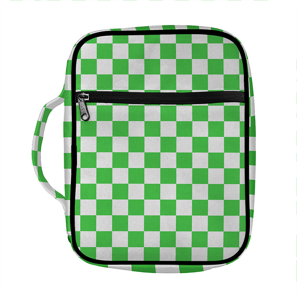 White And Green Checkered Print Front Pocket Bible Bag