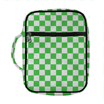White And Green Checkered Print Front Pocket Bible Bag