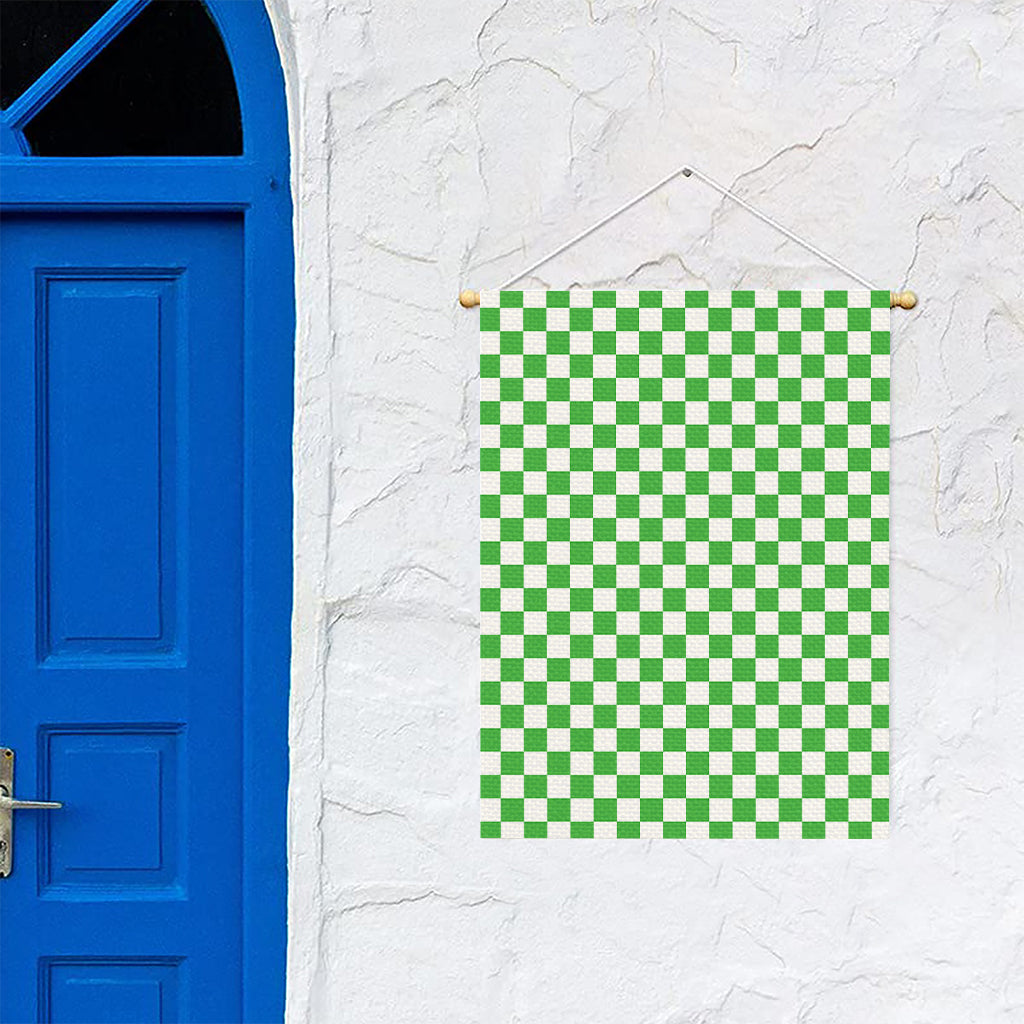 White And Green Checkered Print Garden Flag