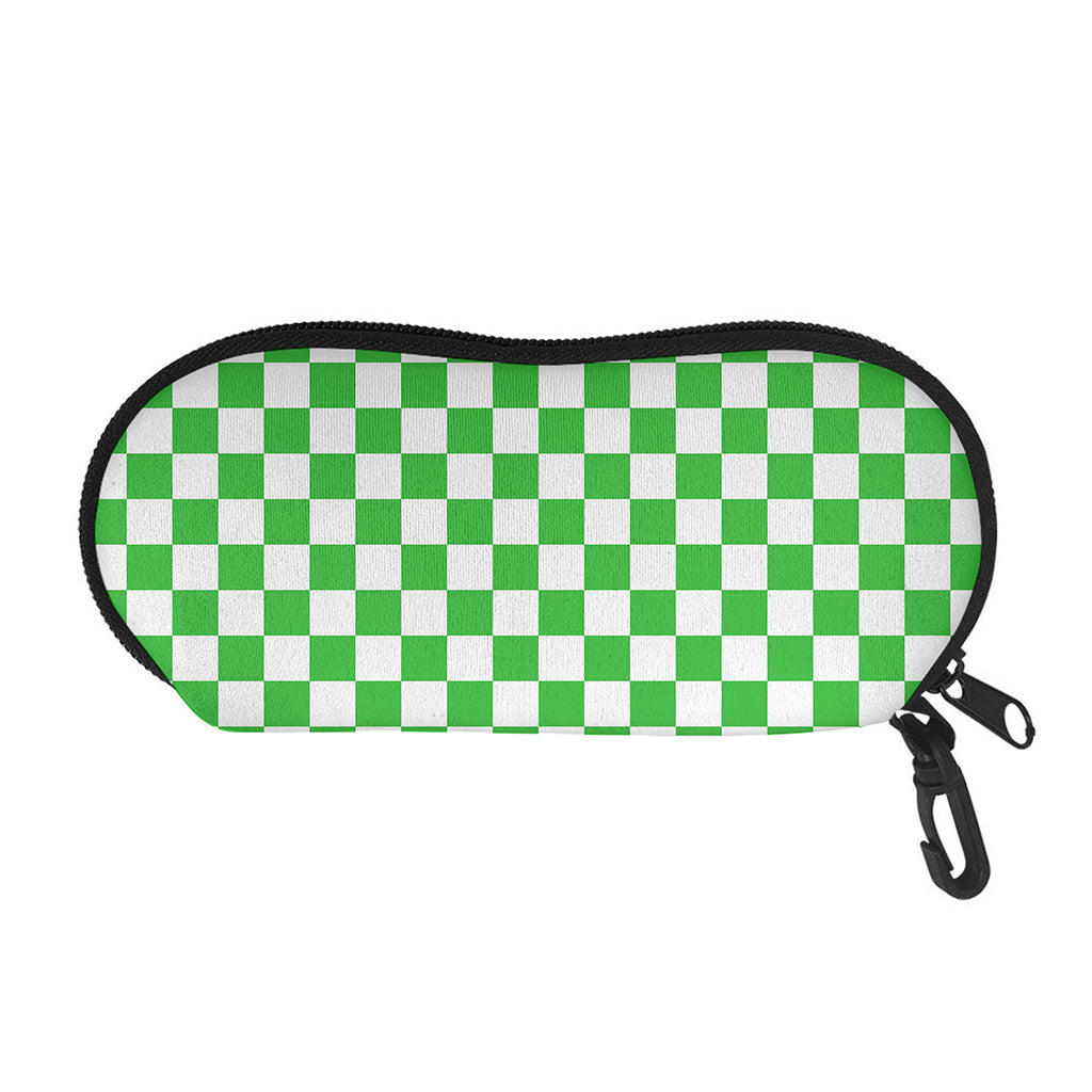 White And Green Checkered Print Glasses Case