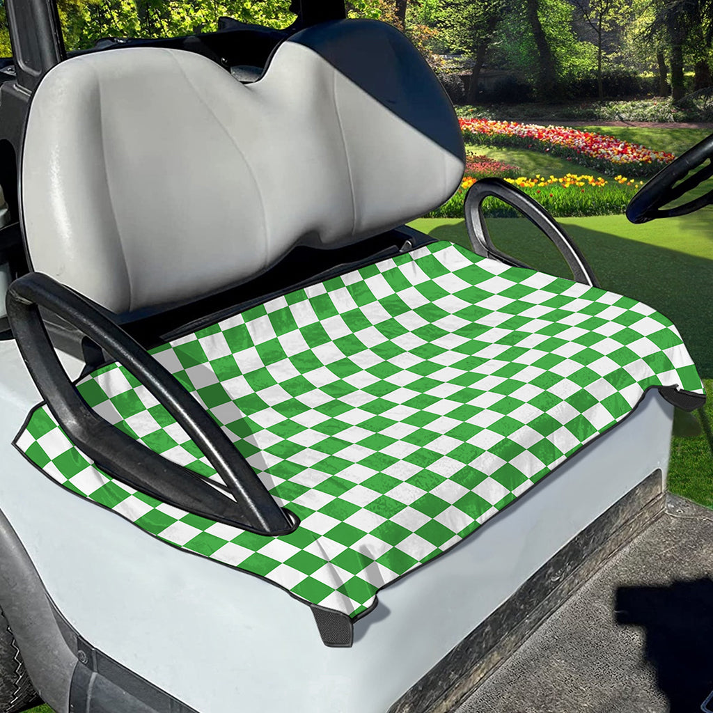 White And Green Checkered Print Golf Cart Seat Cover