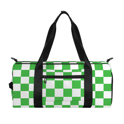 White And Green Checkered Print Gym Bag