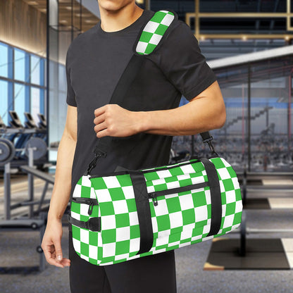 White And Green Checkered Print Gym Bag